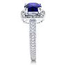 Sapphire Ring: 1 1/4 Carat Cushion Cut Created Sapphire and Halo Diamond Ring In Sterling Silver Image-4