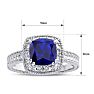 Sapphire Ring: 1 1/4 Carat Cushion Cut Created Sapphire and Halo Diamond Ring In Sterling Silver Image-5