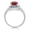 Garnet Ring: 1 1/4 Carat Cushion Cut Garnet and Halo Diamond Ring In Sterling Silver Image-3