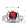 Garnet Ring: 1 1/4 Carat Cushion Cut Garnet and Halo Diamond Ring In Sterling Silver Image-5