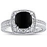 Black Onyx Ring: 1 1/4 Carat Cushion Cut Black Onyx and Halo Diamond Ring In Sterling Silver Image-1