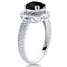 Black Onyx Ring: 1 1/4 Carat Cushion Cut Black Onyx and Halo Diamond Ring In Sterling Silver Image-2