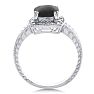 Black Onyx Ring: 1 1/4 Carat Cushion Cut Black Onyx and Halo Diamond Ring In Sterling Silver Image-3