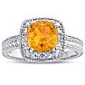 Citrine Ring: 1 1/4 Carat Cushion Cut Citrine and Halo Diamond Ring In Sterling Silver Image-1