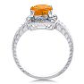 Citrine Ring: 1 1/4 Carat Cushion Cut Citrine and Halo Diamond Ring In Sterling Silver Image-3