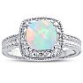 Opal Ring: 1 1/4 Carat Cushion Cut Created Opal and Halo Diamond Ring In Sterling Silver Image-1