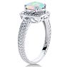 Opal Ring: 1 1/4 Carat Cushion Cut Created Opal and Halo Diamond Ring In Sterling Silver Image-2