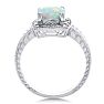 Opal Ring: 1 1/4 Carat Cushion Cut Created Opal and Halo Diamond Ring In Sterling Silver Image-3
