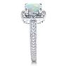 Opal Ring: 1 1/4 Carat Cushion Cut Created Opal and Halo Diamond Ring In Sterling Silver Image-4