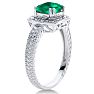 Emerald Ring: 1 1/4 Carat Cushion Cut Created Emerald and Halo Diamond Ring In Sterling Silver Image-2