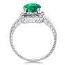 Emerald Ring: 1 1/4 Carat Cushion Cut Created Emerald and Halo Diamond Ring In Sterling Silver Image-3