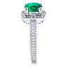 Emerald Ring: 1 1/4 Carat Cushion Cut Created Emerald and Halo Diamond Ring In Sterling Silver Image-4