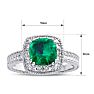 Emerald Ring: 1 1/4 Carat Cushion Cut Created Emerald and Halo Diamond Ring In Sterling Silver Image-5