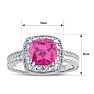Pink Sapphire Ring: 1 1/4 Carat Cushion Cut Created Pink Sapphire and Halo Diamond Ring In Sterling Silver Image-5