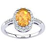 Citrine Ring: 1 Carat Oval Shape Citrine and Halo Diamond Ring In Sterling Silver Image-1