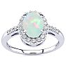 Opal Ring: 1 Carat Oval Shape Created Opal and Halo Diamond Ring In Sterling Silver Image-1