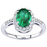 Emerald Ring: 1 Carat Oval Shape Created Emerald and Halo Diamond Ring In Sterling Silver Image-1