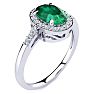 Emerald Ring: 1 Carat Oval Shape Created Emerald and Halo Diamond Ring In Sterling Silver Image-2