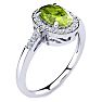 Peridot Ring: 1 Carat Oval Shape Peridot and Halo Diamond Ring In Sterling Silver Image-2