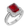 Ruby Ring: 2 3/4 Carat Emerald Shape Created Ruby and Diamond Ring In Sterling Silver Image-2