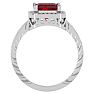 Ruby Ring: 2 3/4 Carat Emerald Shape Created Ruby and Diamond Ring In Sterling Silver Image-3