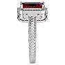 Ruby Ring: 2 3/4 Carat Emerald Shape Created Ruby and Diamond Ring In Sterling Silver Image-4
