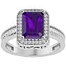 Amethyst Ring: 2 3/4 Carat Emerald Shape Amethyst and Diamond Ring In Sterling Silver Image-1