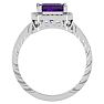 Amethyst Ring: 2 3/4 Carat Emerald Shape Amethyst and Diamond Ring In Sterling Silver Image-3
