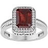 Garnet Ring: 2 3/4 Carat Emerald Shape Garnet and Diamond Ring In Sterling Silver Image-1