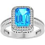Blue Topaz Ring: 2 3/4 Carat Emerald Shape Blue Topaz and Diamond Ring In Sterling Silver Image-1