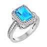 Blue Topaz Ring: 2 3/4 Carat Emerald Shape Blue Topaz and Diamond Ring In Sterling Silver Image-2