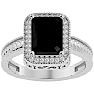 Black Onyx Ring: 2 3/4 Carat Emerald Shape Black Onyx and Diamond Ring In Sterling Silver Image-1