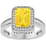 Citrine Ring: 2 3/4 Carat Emerald Shape Citrine and Diamond Ring In Sterling Silver Image-1