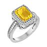 Citrine Ring: 2 3/4 Carat Emerald Shape Citrine and Diamond Ring In Sterling Silver Image-2