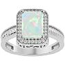 Opal Ring: 2 3/4 Carat Emerald Shape Created Opal and Diamond Ring In Sterling Silver Image-1