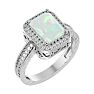 Opal Ring: 2 3/4 Carat Emerald Shape Created Opal and Diamond Ring In Sterling Silver Image-2
