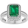 Emerald Ring: 2 3/4 Carat Emerald Shape Created Emerald and Diamond Ring In Sterling Silver Image-1