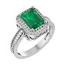 Emerald Ring: 2 3/4 Carat Emerald Shape Created Emerald and Diamond Ring In Sterling Silver Image-2