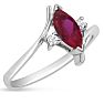 Ruby Ring: 1/2 Carat Marquise Shape Created Ruby and Diamond Ring In Sterling Silver Image-2