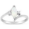 Opal Ring: 1/2 Carat Marquise Shape Created Opal and Diamond Ring In Sterling Silver Image-1