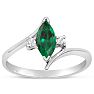 Emerald Ring: 1/2 Carat Marquise Shape Created Emerald and Diamond Ring In Sterling Silver Image-1