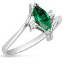 Emerald Ring: 1/2 Carat Marquise Shape Created Emerald and Diamond Ring In Sterling Silver Image-2