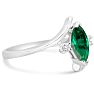 Emerald Ring: 1/2 Carat Marquise Shape Created Emerald and Diamond Ring In Sterling Silver Image-4