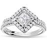 Estate Jewelry 1 Carat Princess Cut Halo Diamond Bridal Set In 14K White Gold, Size 4.5 Image-1