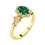 1 Carat Oval Shape Emerald and Halo Diamond Vintage Ring In 14 Karat Yellow Gold Image-2
