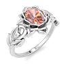 3/4 Carat Oval Shape Morganite Ornate Ring In 14K White Gold Image-2