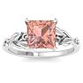 1-1/2 Carat Princess Shape Morganite Ornate Ring In 14K White Gold Image-1