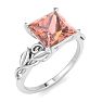 1-1/2 Carat Princess Shape Morganite Ornate Ring In 14K White Gold Image-2