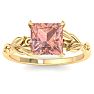 1-1/2 Carat Princess Shape Morganite Ornate Ring In 14K Yellow Gold Image-1