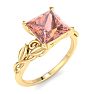 1-1/2 Carat Princess Shape Morganite Ornate Ring In 14K Yellow Gold Image-2